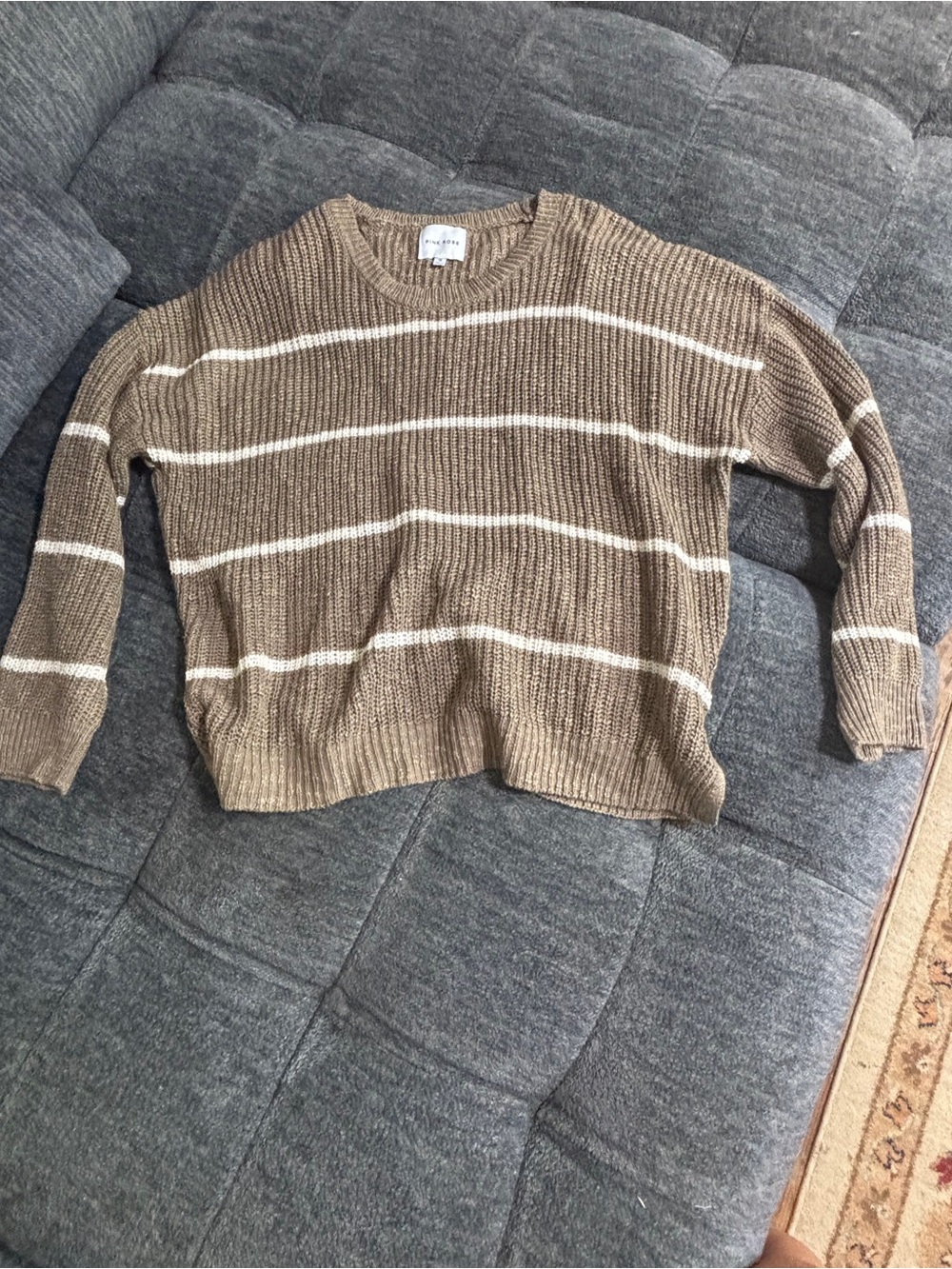 Pink Rose Taupe and Cream Striped Scoopneck Sweater